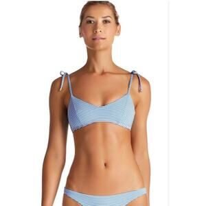 Vitamin‎ A Size D12 Blue Hampton Stripe Pullover Shoulder Tie Bikini Top NEW